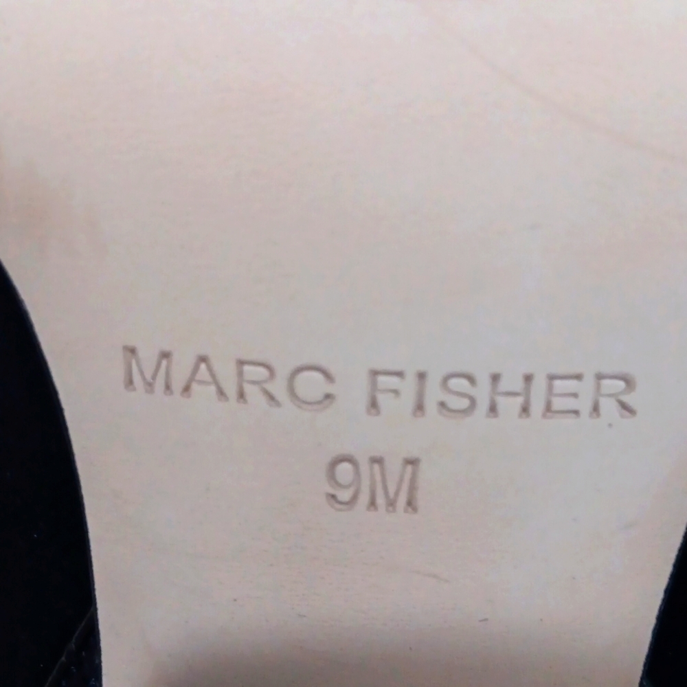 MARC FISHER. BLACK, MIXED MEDIA, "SAYLA" PEEP TOE BOOTIE. Size 9M. - Picture 10 of 11